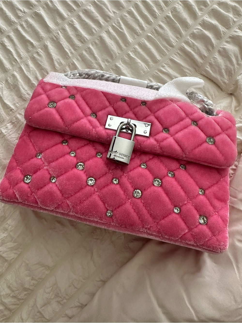 Pink Kurt Geiger Velvet Shoulder Bag